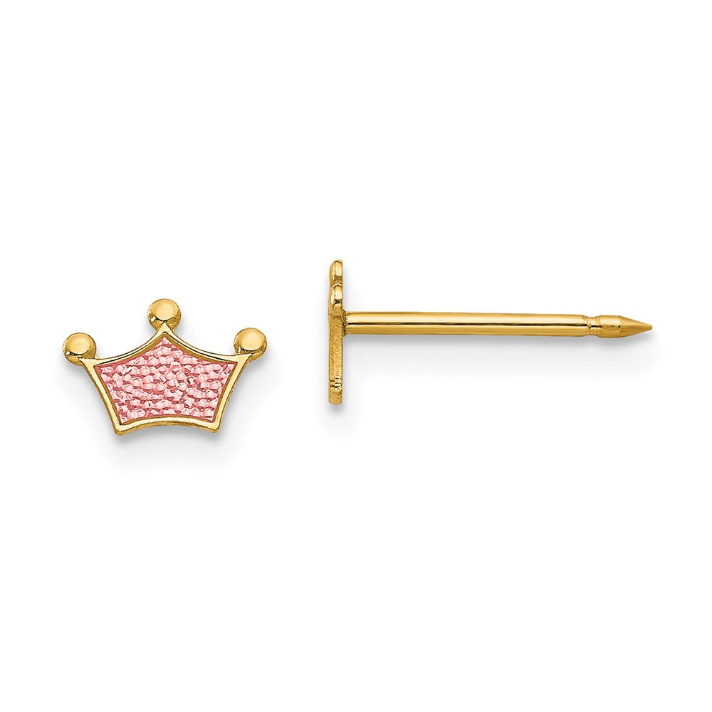 14K Gelbgold Inverness Epoxid Fill Rosa Krone Ohrringe