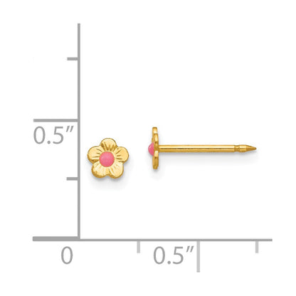 14K Gelbgold Inverness Epoxid Fill Rosa Mini Blume Ohrringe