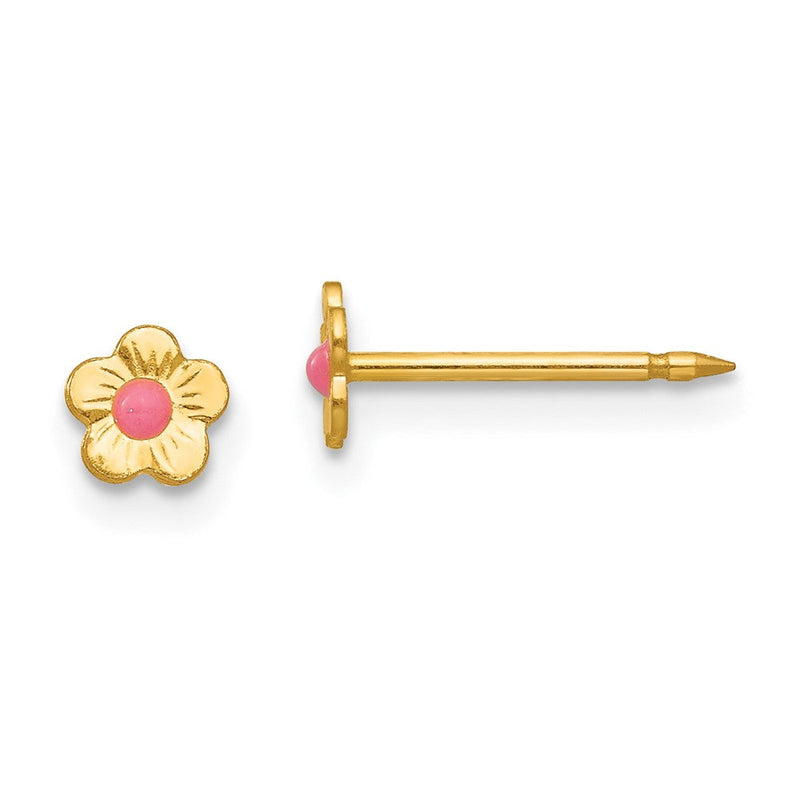 14K Gelbgold Inverness Epoxid Fill Rosa Mini Blume Ohrringe