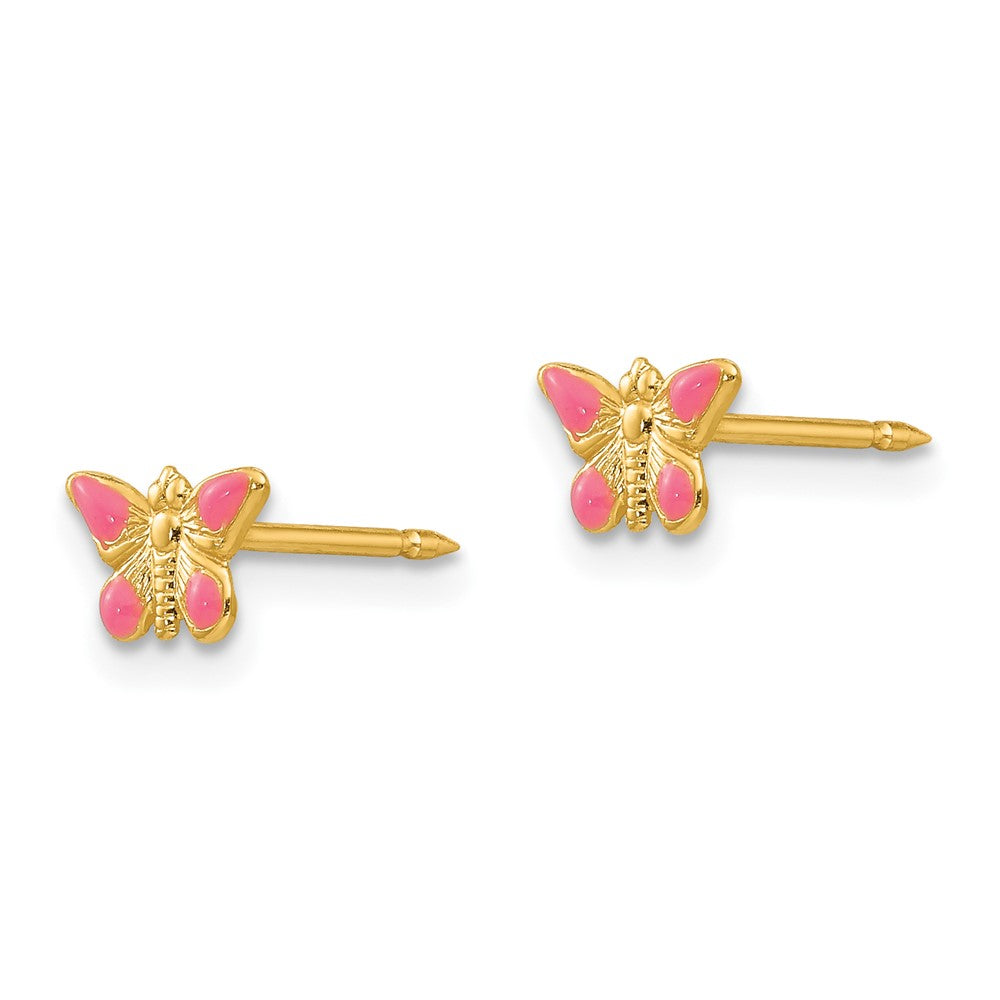 14K Gelbgold Inverness Epoxid Fill Rosa Schmetterling Ohrringe