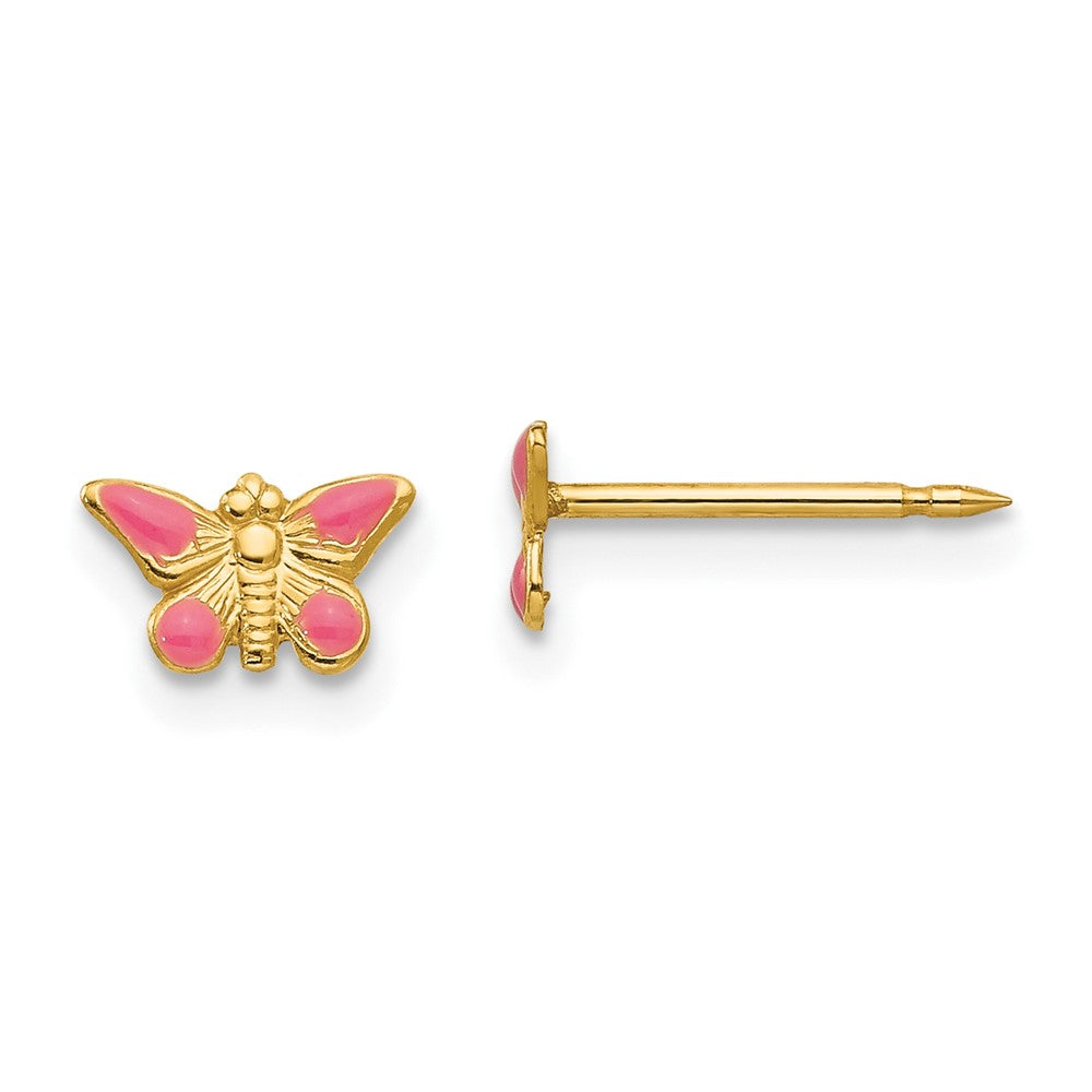 14K Gelbgold Inverness Epoxid Fill Rosa Schmetterling Ohrringe