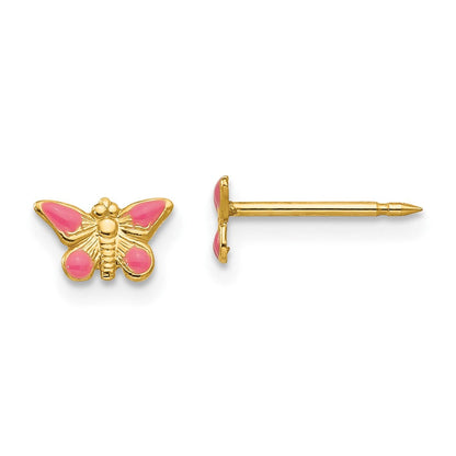 14K Gelbgold Inverness Epoxid Fill Rosa Schmetterling Ohrringe