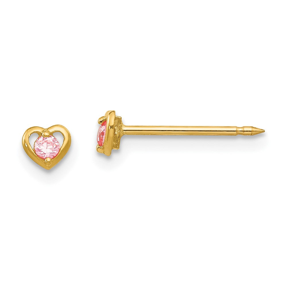 14K Gelbgold Inverness Herz mit Rosa Zirkonia Ohrringe
