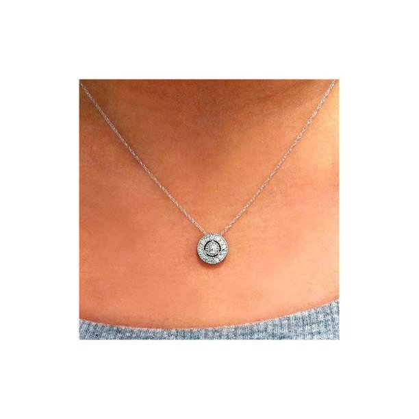 0,25 ct. Diamant-Pavé-Halo-Anhänger, 14K Weißgold, Damen-Halskette mit 18"-Kette