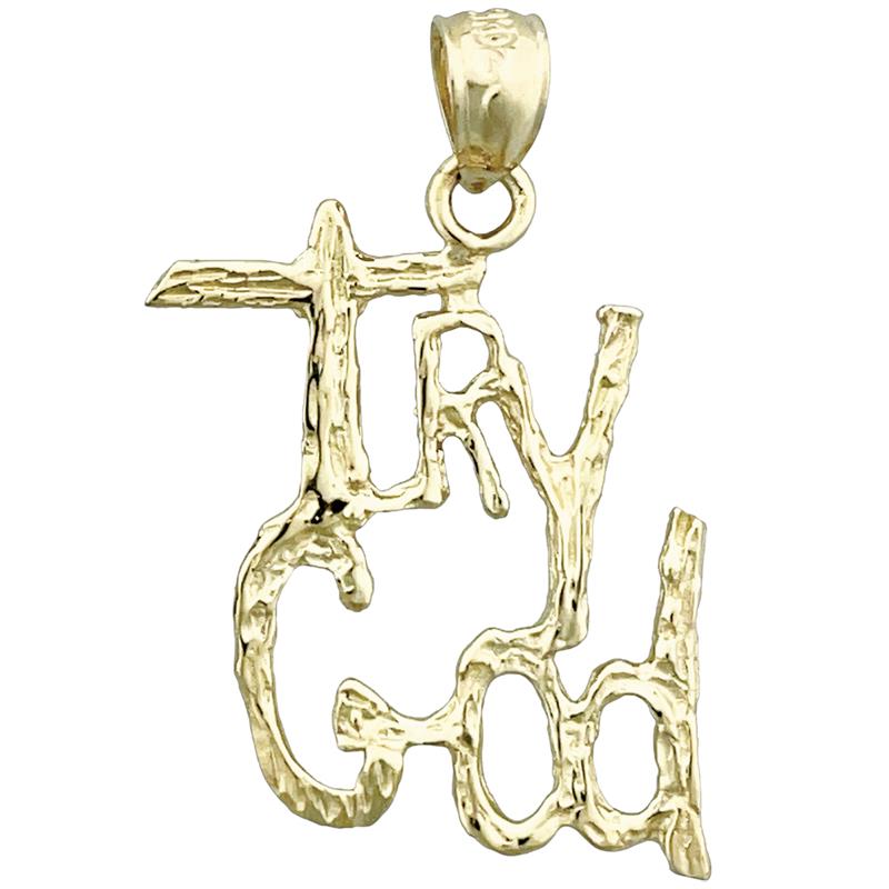 14K Gold 3D „Try God“ Anhänger