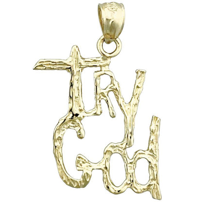 14K Gold 3D „Try God“ Anhänger