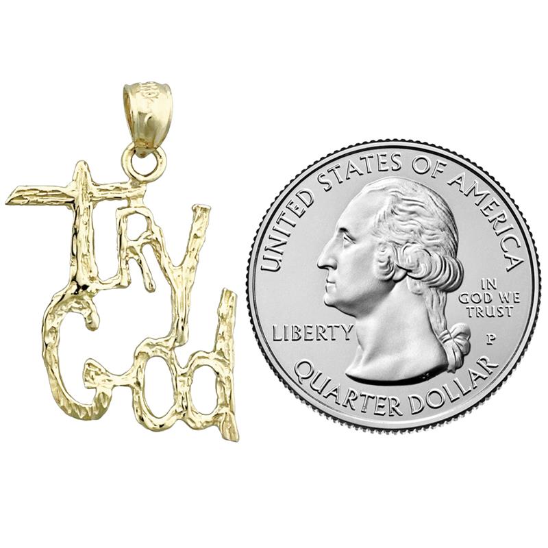 14K Gold 3D „Try God“ Anhänger