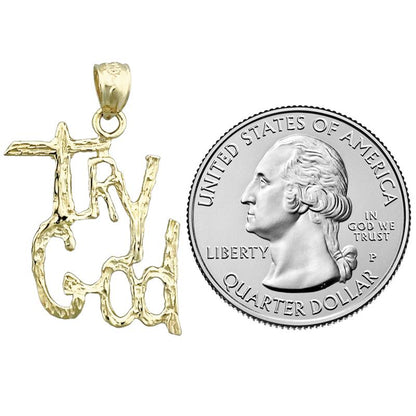 14K Gold 3D „Try God“ Anhänger
