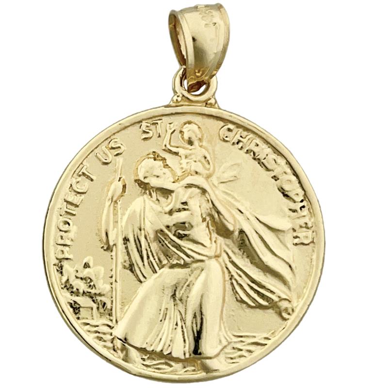14K Gold 25mm Saint Christopher Protect Us Münze Medallion