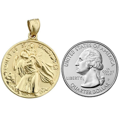 14K Gold 25mm Saint Christopher Protect Us Münze Medallion