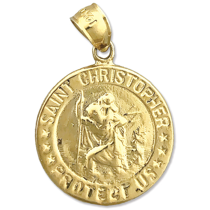 14K Gold 18-mm-Christopherus-Medaille „Beschütze uns“-Charm