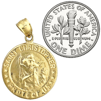 14K Gold 18-mm-Christopherus-Medaille „Beschütze uns“-Charm