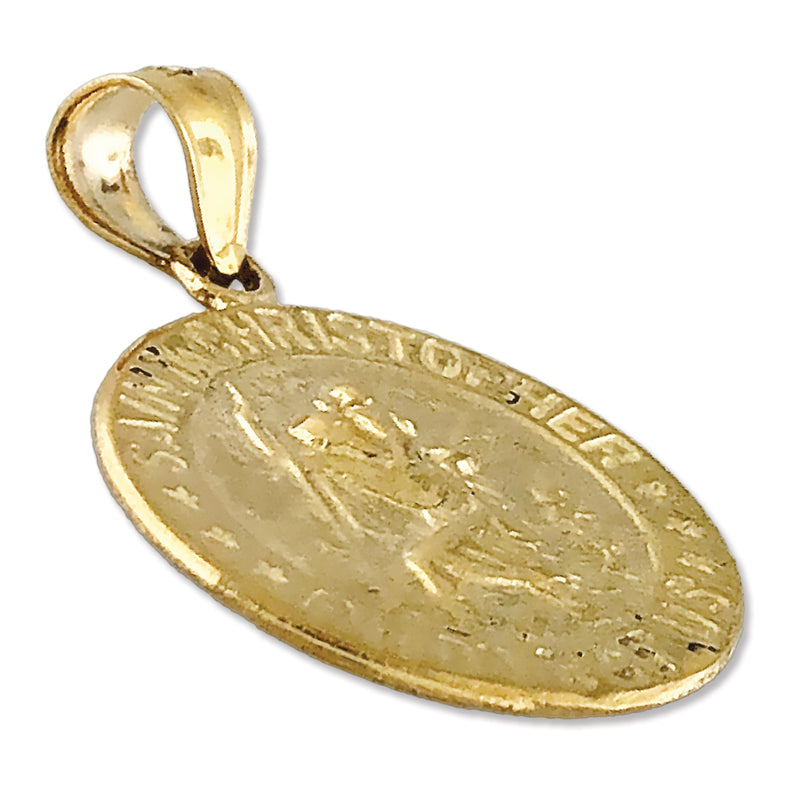 14K Gold 18-mm-Christopherus-Medaille „Beschütze uns“-Charm