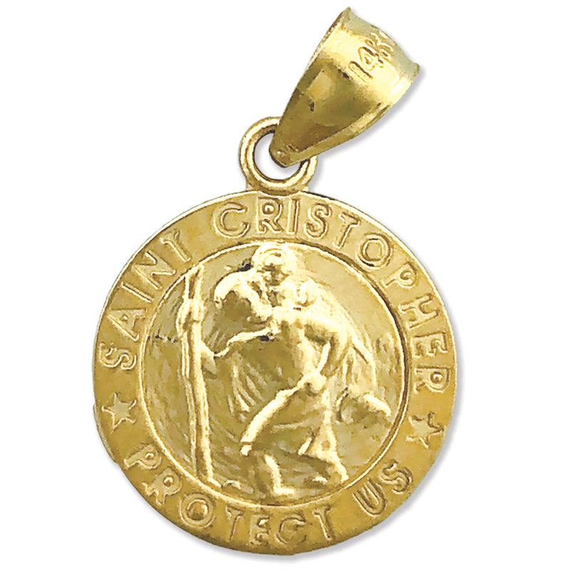 14K Gold 15MM Christophorus-Medaille "Beschütze uns" Charm