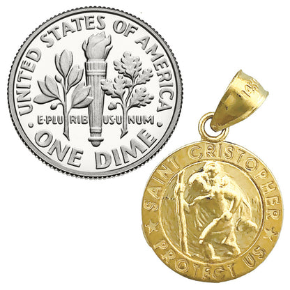 14K Gold 15MM Christophorus-Medaille "Beschütze uns" Charm