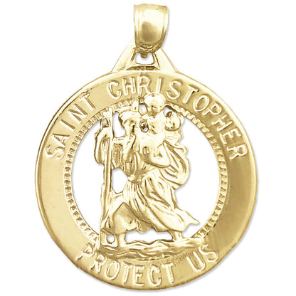 14K Gold 24mm Saint Christopher Medallion