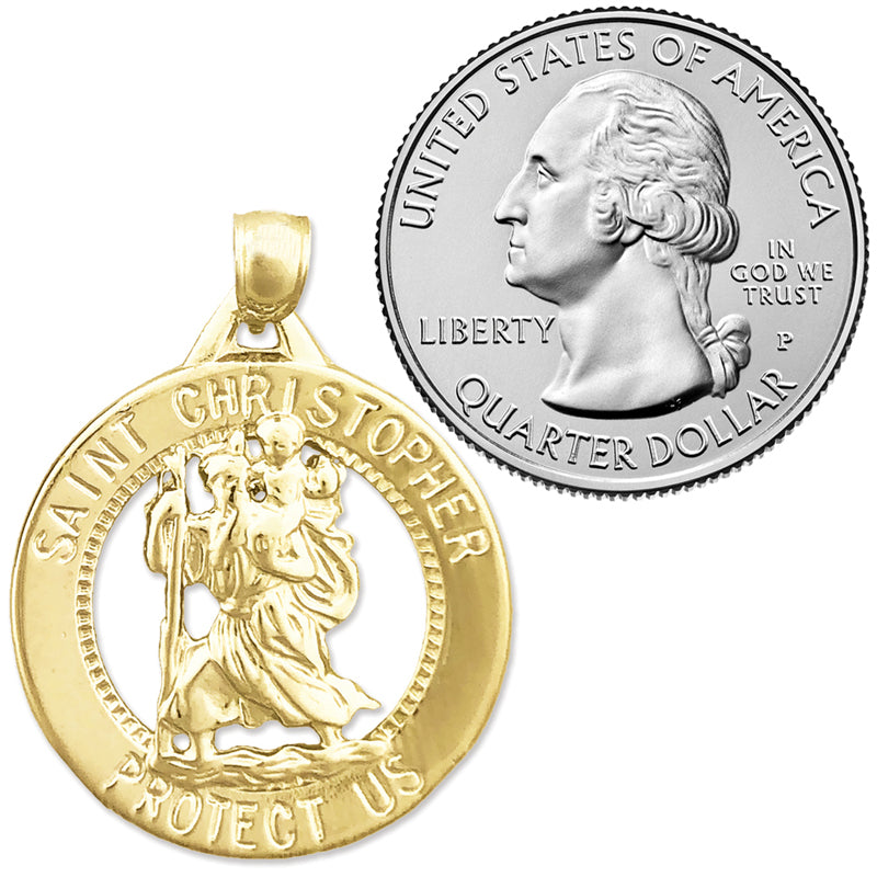 14K Gold 24mm Saint Christopher Medallion