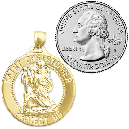 14K Gold 24mm Saint Christopher Medallion