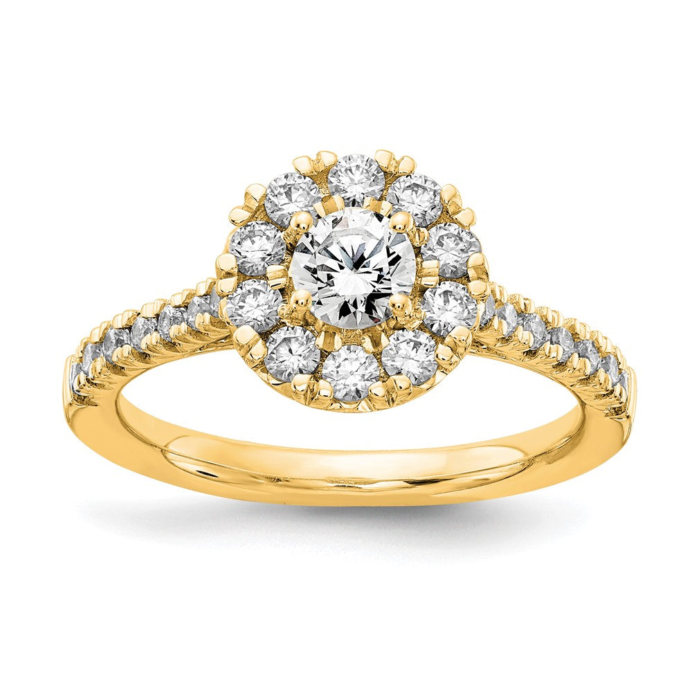True Origin 14K Gelbgold Verlobungsring mit 1 ct. im Labor gezüchtetem Diamant VS+ F+ und komplettem Halo