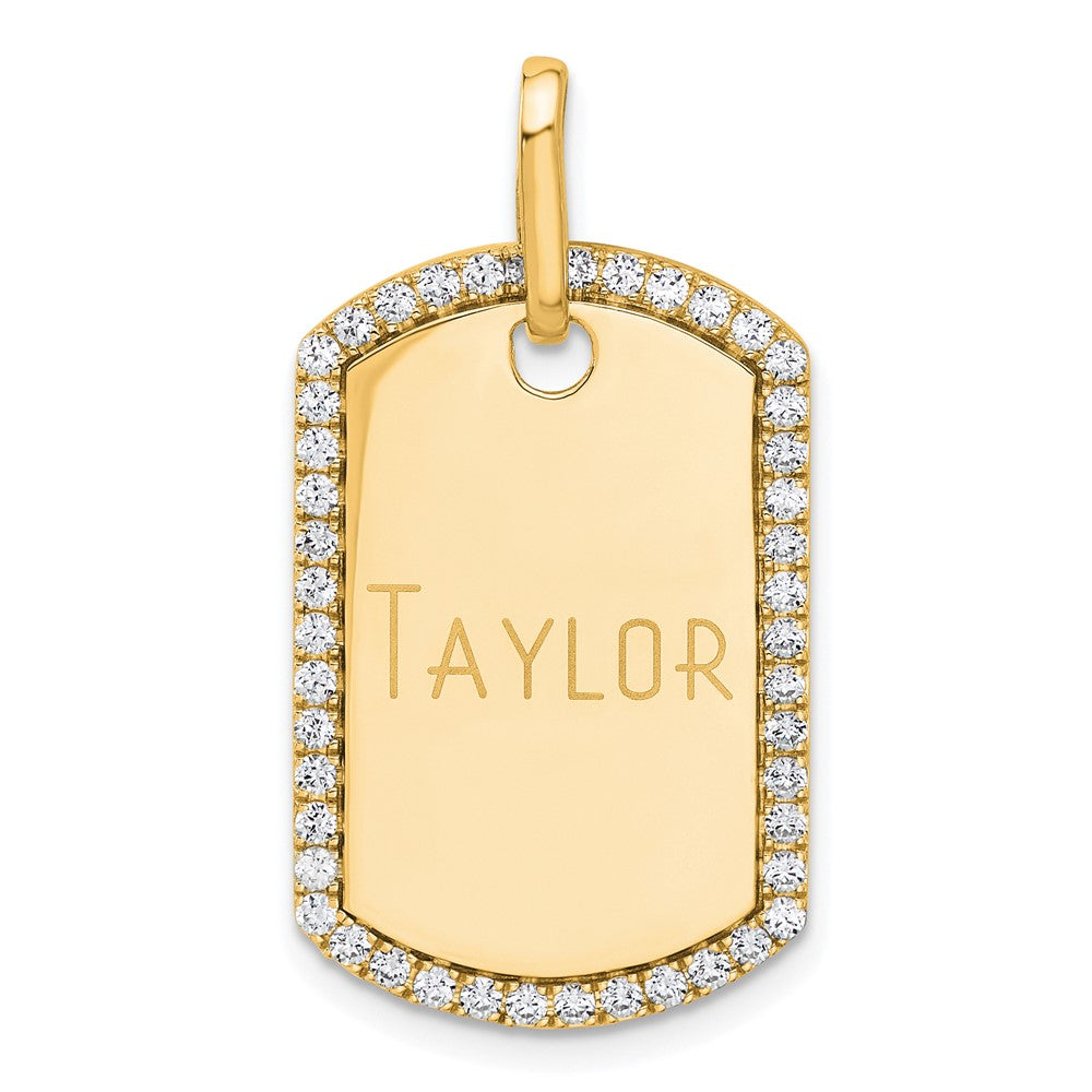 14K Gelbgold Personalisiert Diamant Erkennungsmarke Charm