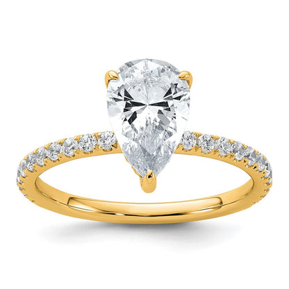 14K Gelbgold 2K zertifizierter, im Labor gezüchteter Diamant VS+ F+ Birne Solitär-Verlobungsring mit Flair, komplett