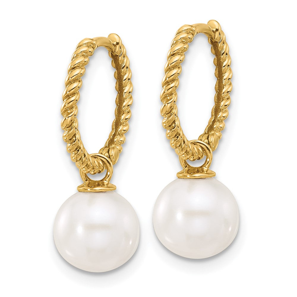14K Gelbgold 7-8mm Schwarz und Süßwasser Zuchtperle Removable Hängend Creolen