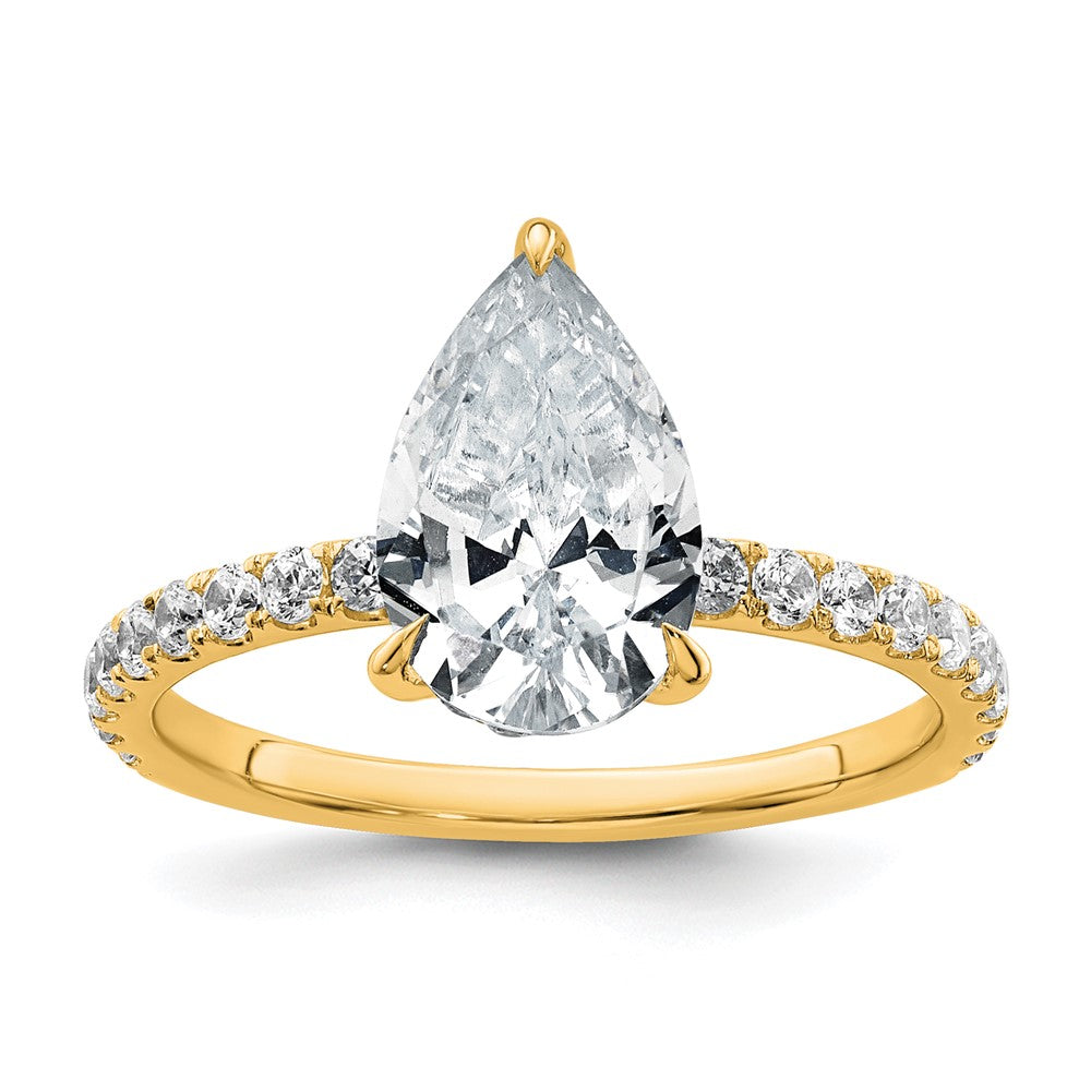14K Gelbgold Verlobungsring mit 2,625 ct. zertifiziertem, im Labor gezüchtetem Diamant VS/SI+ G+ im Birnenschliff, Solitär mit Flair, komplett