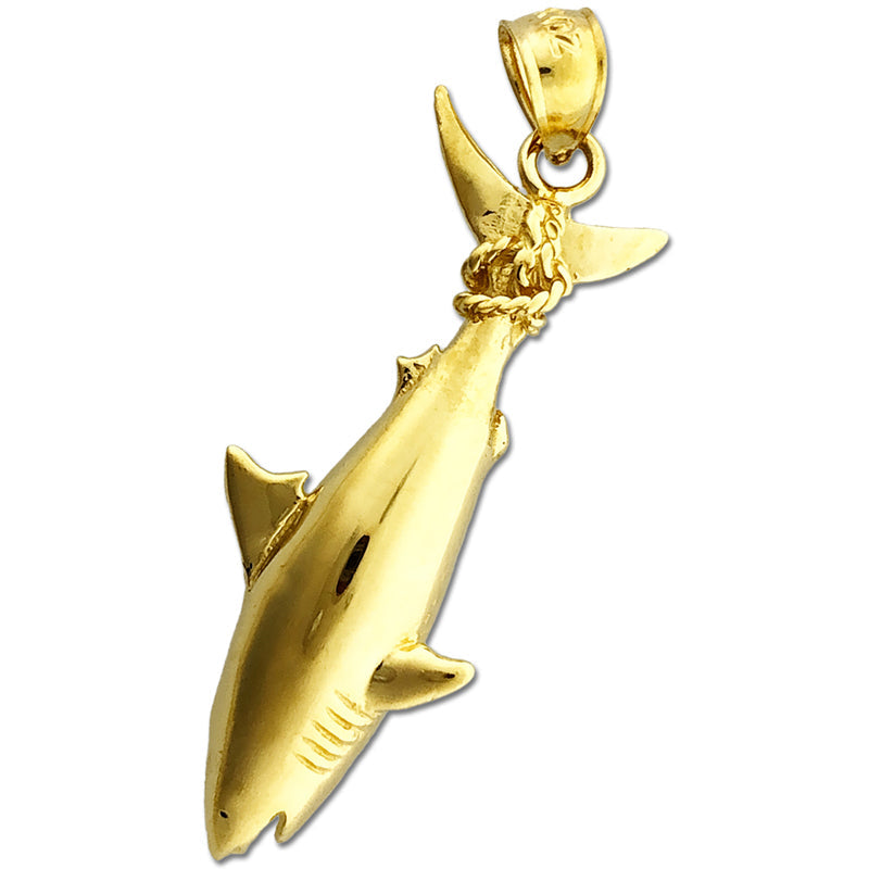 Hai-Anhänger aus 14K Gold, am Schwanz hängend