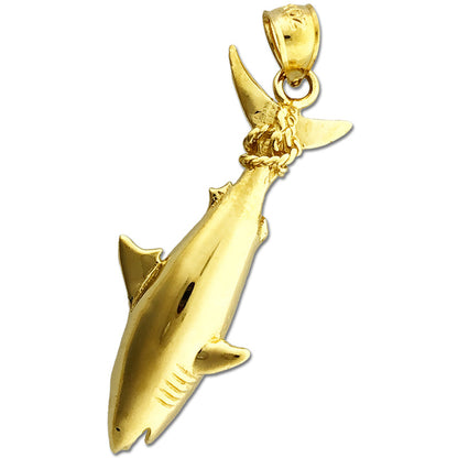 Hai-Anhänger aus 14K Gold, am Schwanz hängend
