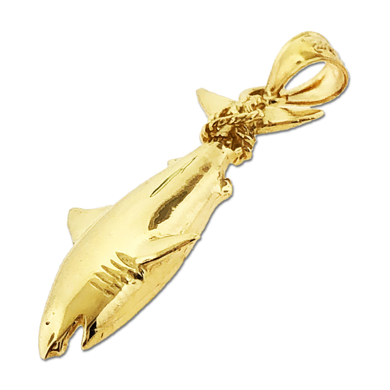 Hai-Anhänger aus 14K Gold, am Schwanz hängend