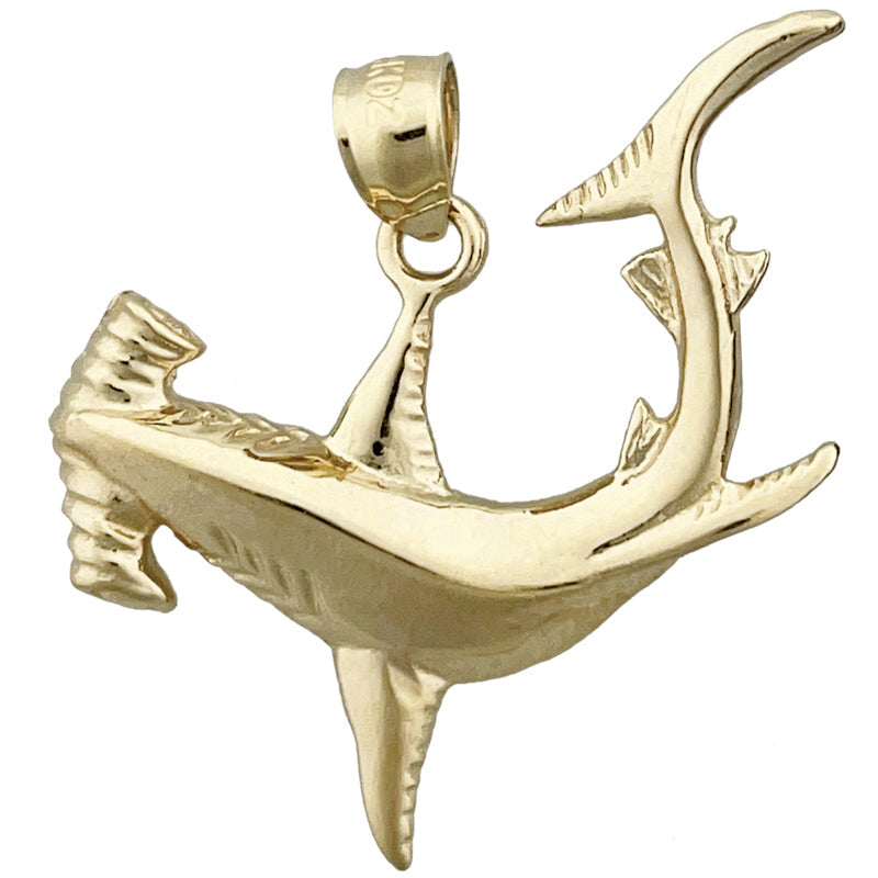 14K Gold Hammerhead-Hai-Anhänger, 30 mm