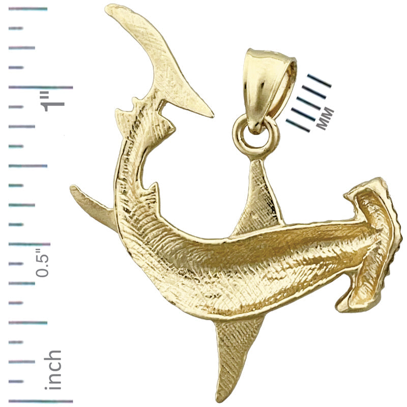 14K Gold Hammerhead-Hai-Anhänger, 30 mm