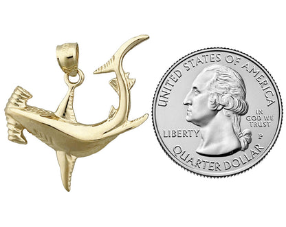 14K Gold Hammerhead-Hai-Anhänger, 30 mm