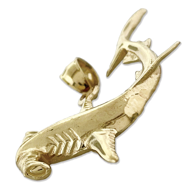 14K Gold Hammerhead-Hai-Anhänger, 30 mm