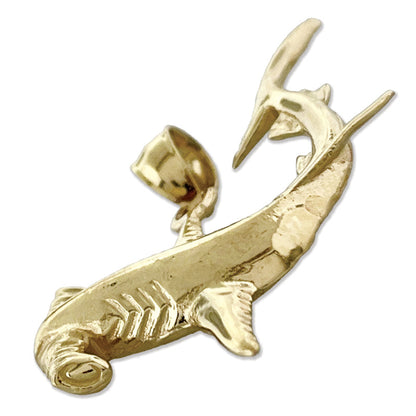 14K Gold Hammerhead-Hai-Anhänger, 30 mm