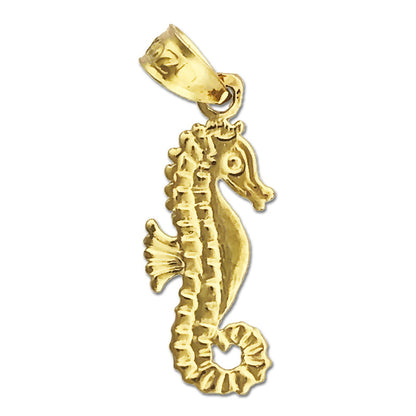 14K Gold Seepferdchen-Charm mit geringeltem Schwanz, Meereswelt-Design