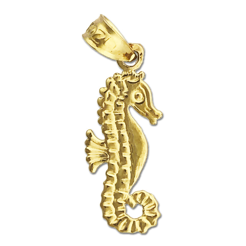 14K Gold Seepferdchen-Charm mit geringeltem Schwanz, Meereswelt-Design