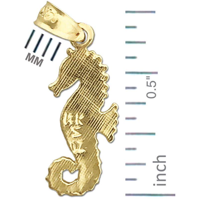 14K Gold Seepferdchen-Charm mit geringeltem Schwanz, Meereswelt-Design