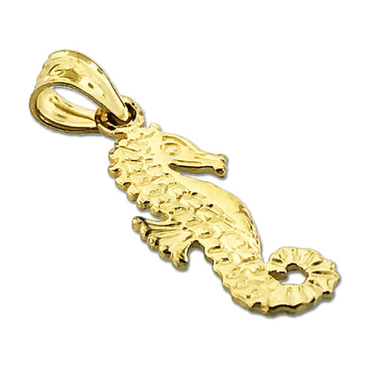 14K Gold Seepferdchen-Charm mit geringeltem Schwanz, Meereswelt-Design