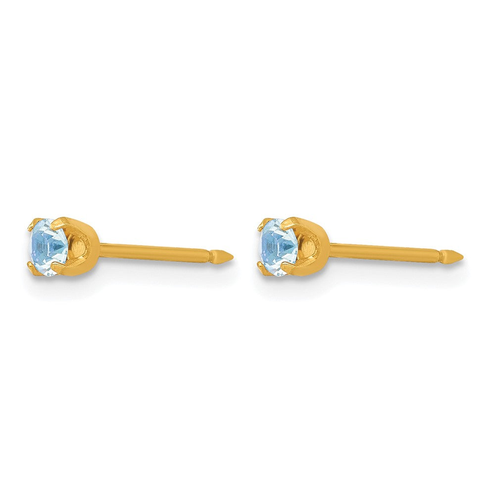 14K Gelbgold 3mm March Kristall Geburtsstein Ohrstecker