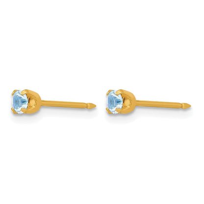14K Gelbgold 3mm March Kristall Geburtsstein Ohrstecker