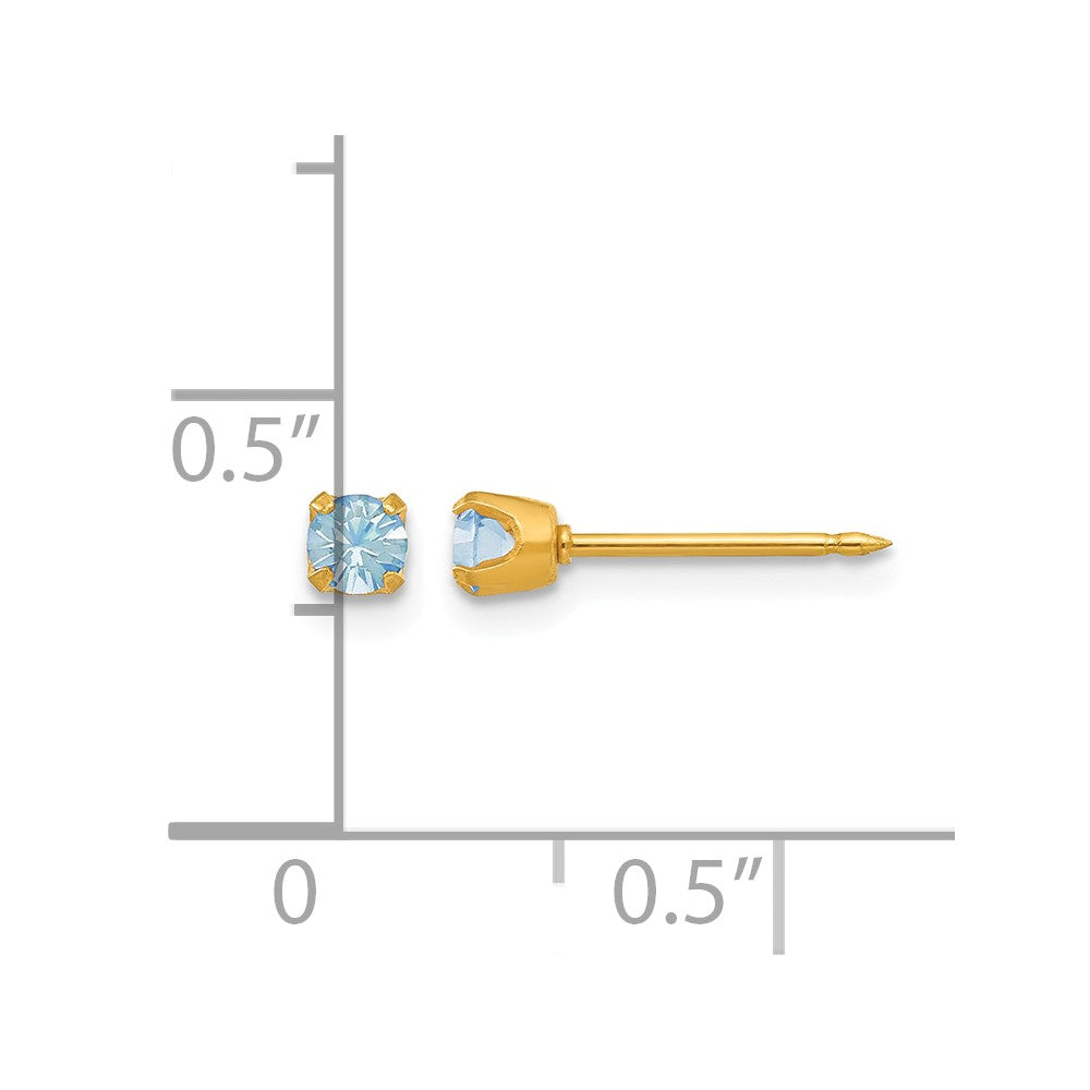 14K Gelbgold 3mm March Kristall Geburtsstein Ohrstecker