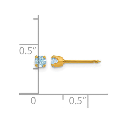 14K Gelbgold 3mm March Kristall Geburtsstein Ohrstecker