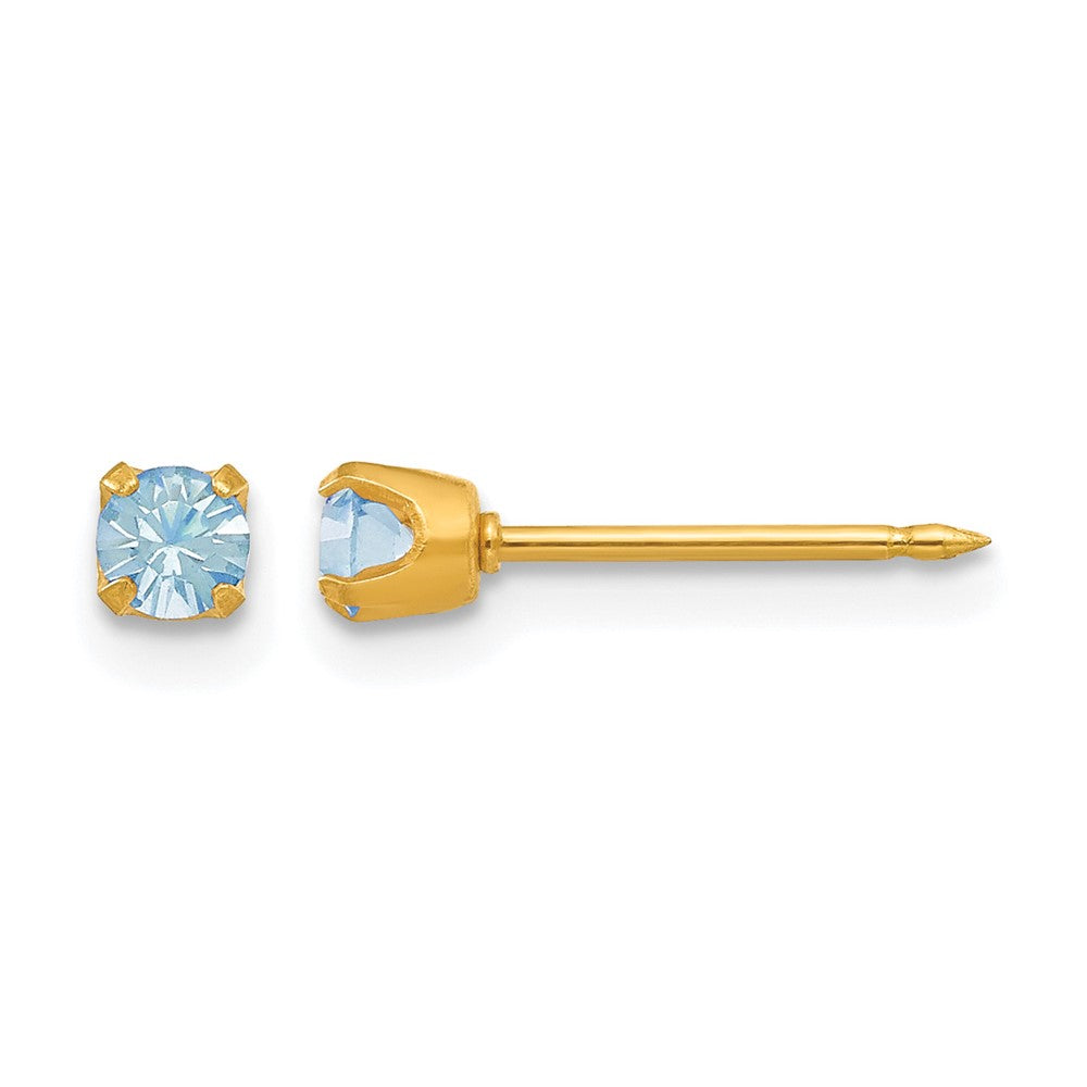 14K Gelbgold 3mm March Kristall Geburtsstein Ohrstecker