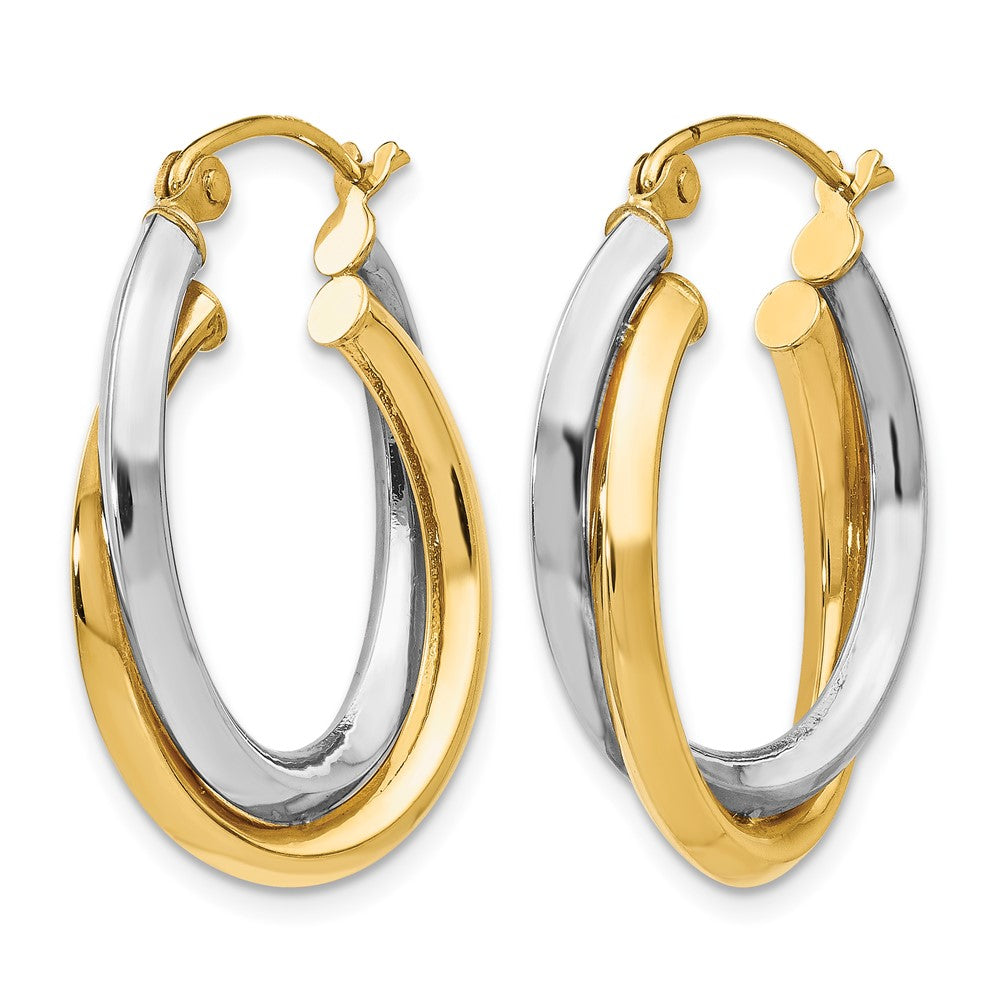 14K Bicolor Poliert Oval Klappbar Creolen
