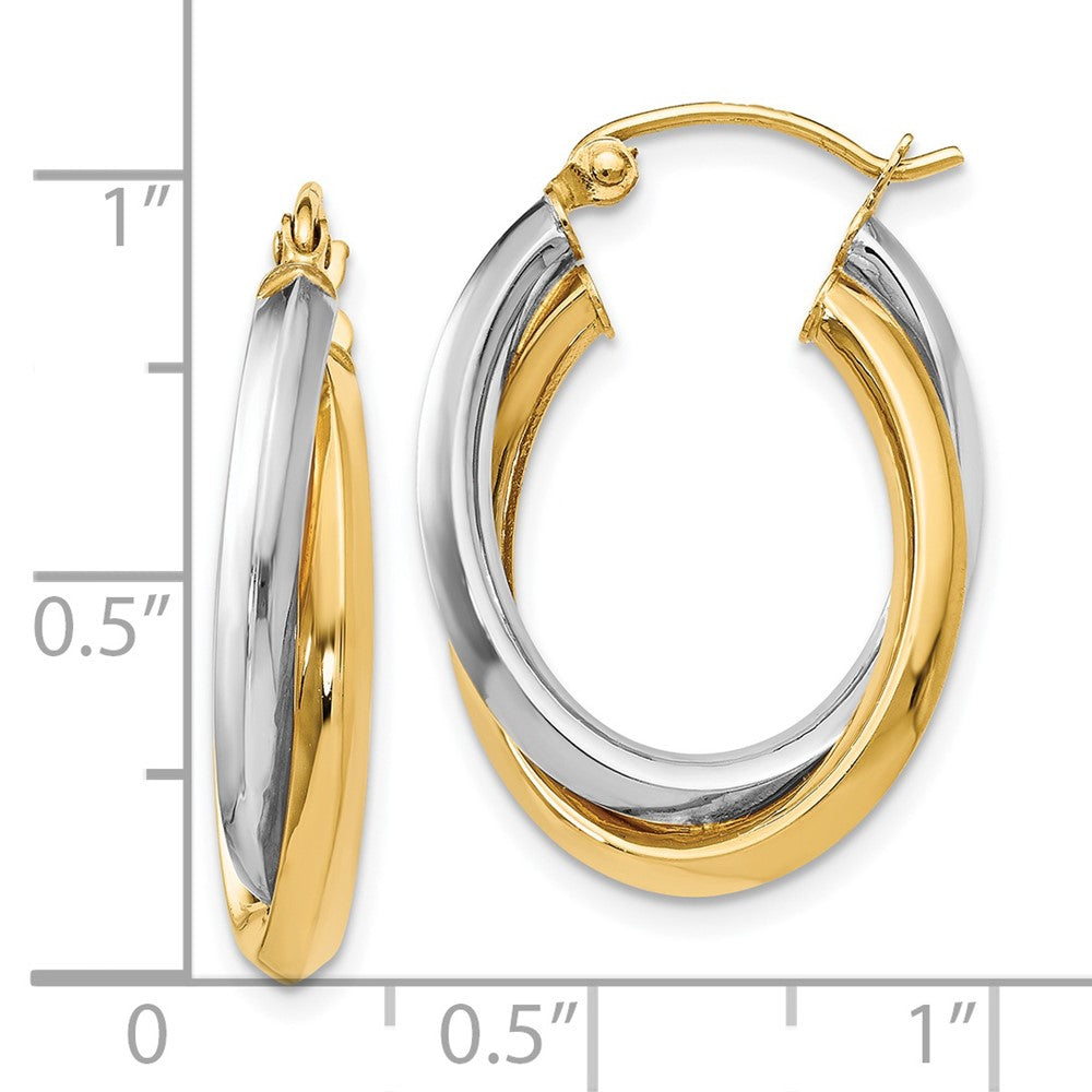 14K Bicolor Poliert Oval Klappbar Creolen