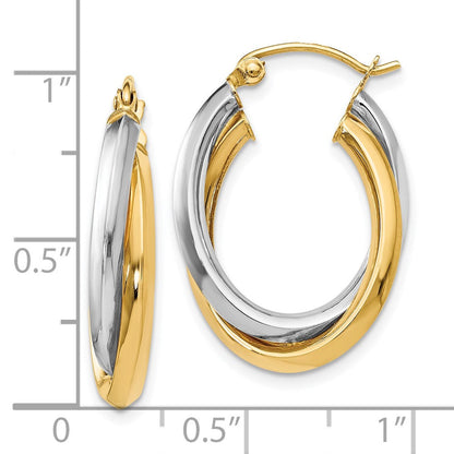14K Bicolor Poliert Oval Klappbar Creolen