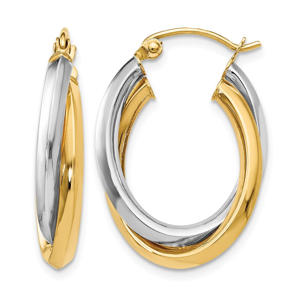 14K Bicolor Poliert Oval Klappbar Creolen