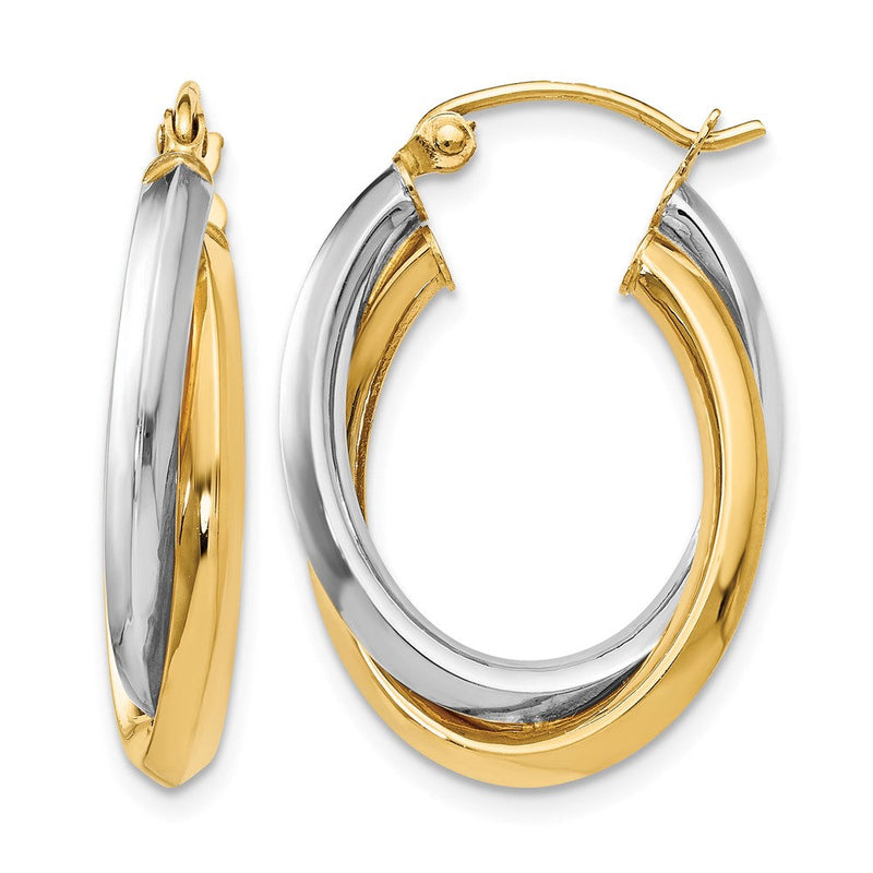 14K Bicolor Poliert Oval Klappbar Creolen