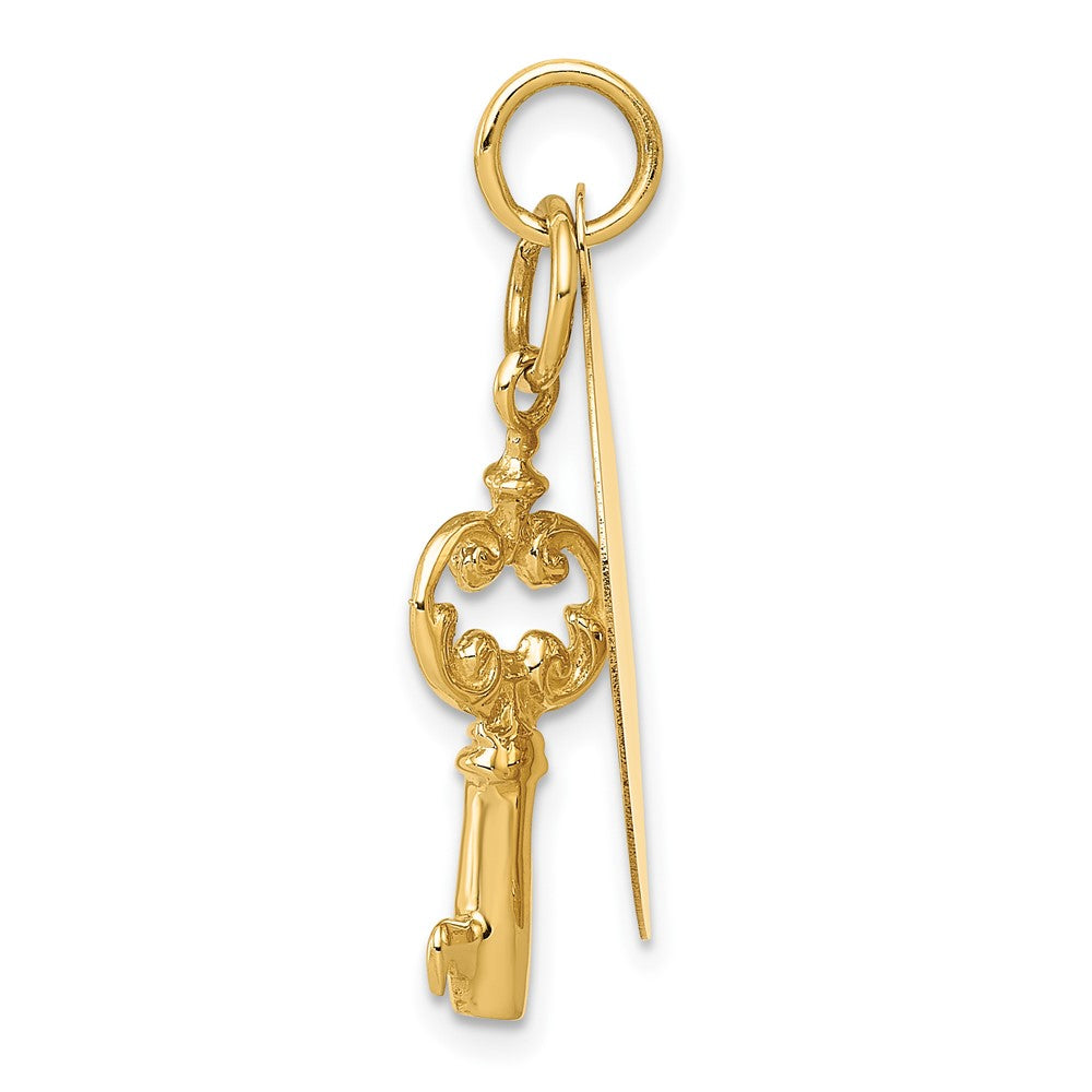 14K Gelbgold 14K Poliert Gravierbar Plättchen und Key Charm